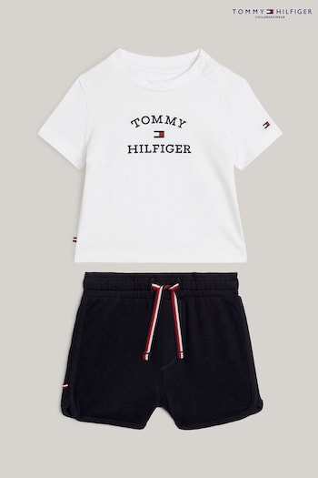 Tommy Matte Hilfiger Baby Pink Logo Shorts Set (B41371) | £55
