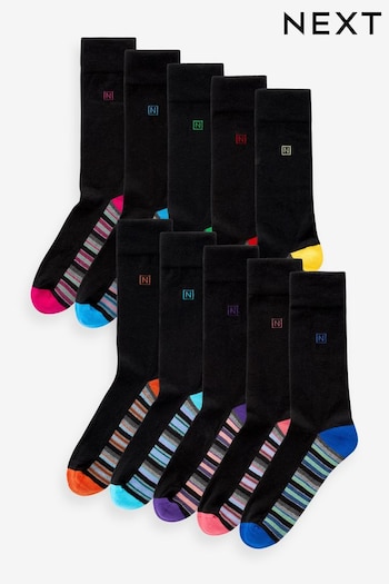 Bright Striped Footbed 10 Pack Cushioned Sole Comfort Socks (B41397) | £30