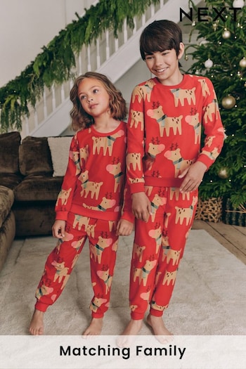 Red Matching Family Kids Christmas Reindeer Pyjamas (9mths-16yrs) (B41438) | £13 - £21