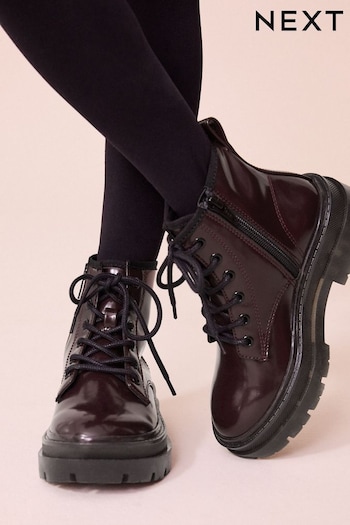 Burgundy Red Lace Up Chunky Ankle Boots (B41538) | £33 - £40