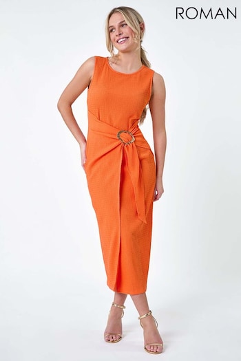 Roman Orange Textured Buckle Wrap Dress (B41563) | £45