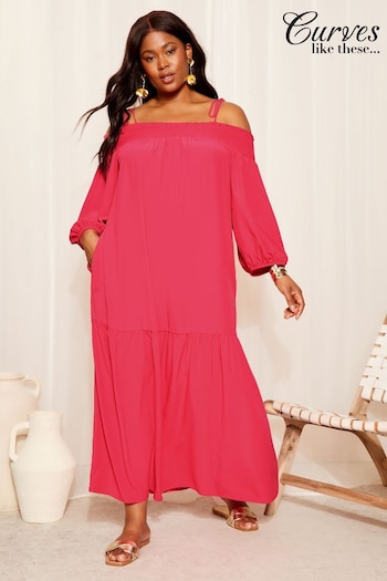 Curves Like These Pink Cold Shoulder  Midaxi Dress (B41584) | £49