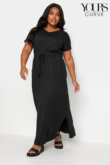 Yours Curve Black Side Split Drawcord Maxi Dress (B41621) | £29