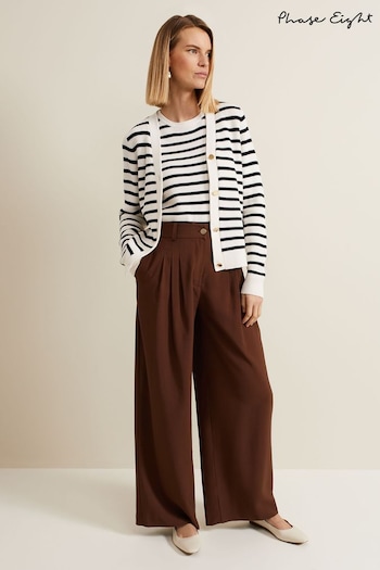 Phase Eight Indiyah Pleat Wide Leg Linen Brown Trousers (B41642) | £99