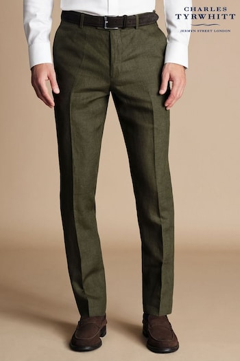 Charles Tyrwhitt Green Charles Tyrwhitt Slim Fit Green Linen MEN Trousers (B41727) | £100