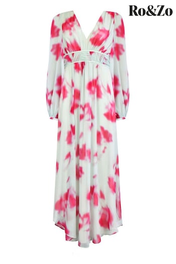 Ro&Zo Petite White Stephanie Blurred Floral Midaxi Dress (B41739) | £169