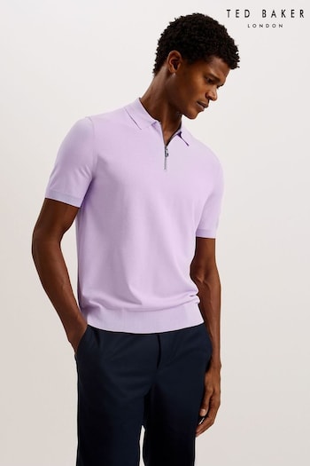 Ted Baker Daldin Purple Ss Rayon Zip Polo Shirt (B41825) | £85