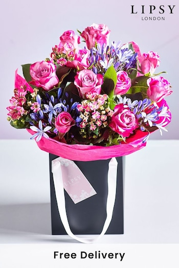 Lipsy Pink Rose and Agapanthus Fresh Flower Bouquet in Gift Bag (B41842) | £40