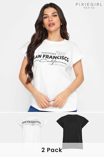 PixieGirl Petite White 2 PACK White & Black 'San Francisco' Slogan T-Shirts (B41863) | £26