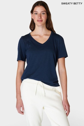 Sweaty Betty Navy Blue Essential V-Neck T-Shirt (B41873) | £30