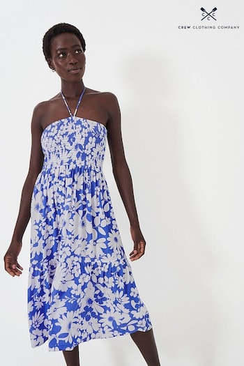 Crew Clothing Company Blue Floral Viscose Relaxed Tiered Dress (B41951) | £59