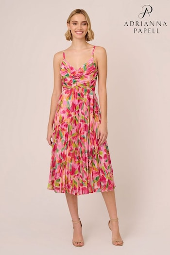 Adrianna Papell Pink Pleated Midi Dress (B41986) | £189