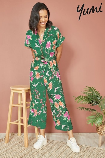 Yumi Green Crane Print Jumpsuit With Matching Belt (B42021) | £55