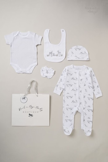 Rock-A-Bye Baby Boutique Cotton Print 5-Piece Baby White Gift Set (B42065) | £25