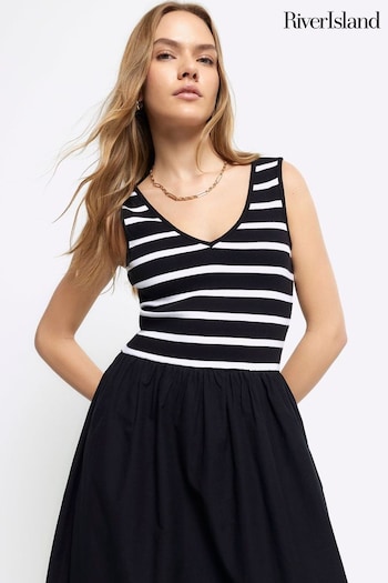 River Island Black Striped Linen Midi Dress (B42159) | £38