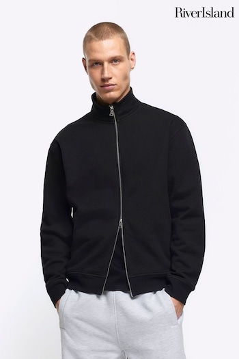 River Island Black Long Sleeve Regular Fit Zip Thru Sweatshirt (B42215) | £35