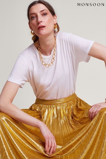 Monsoon Gold Mia Pleated Skirt (B42227) | £70