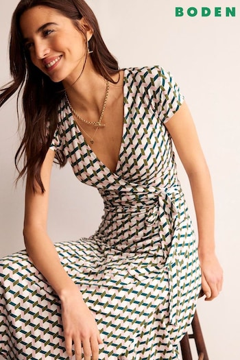 Boden Green Joanna Cap Sleeve Wrap Dress (B42306) | £90