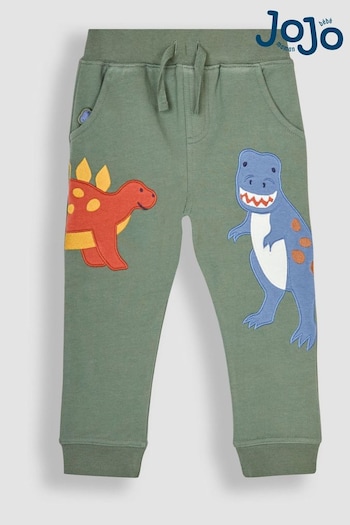 JoJo Maman Bébé Khaki Green Dinosaur Appliqué Pet in Pocket Joggers (B42324) | £20