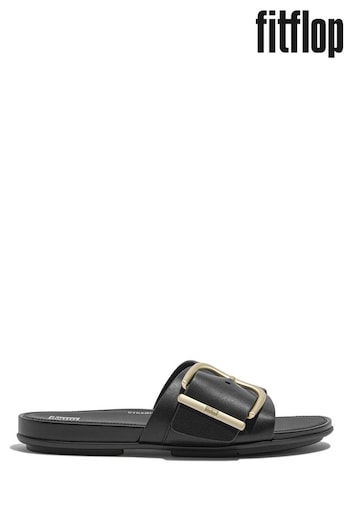 FitFlop Gracie Maxi Bucle Leather Black Slides (B42468) | £90