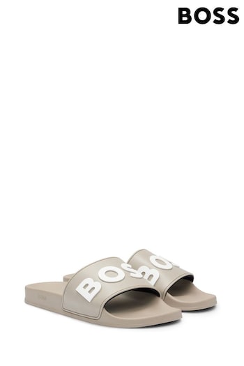 BOSS Grey Italian-Made Slides With Raised Logo (B42494) | £79