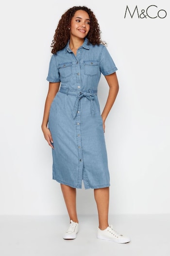 M&Co Blue Tencel Short Sleeve Denim Dress (B42593) | £39