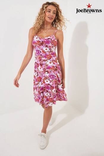 Joe Browns Pink Retro Flower Power Print Jersey Sun nero Dress (B42594) | £40