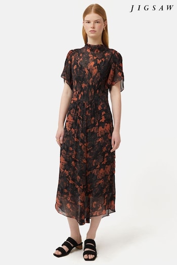Jigsaw Shadow Floral Black Midi Dress (B42595) | £195
