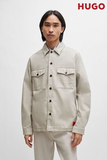 HUGO Grey Oversized-Fit Overshirt in Cotton Twill With Camp Collar (B42629) | £129