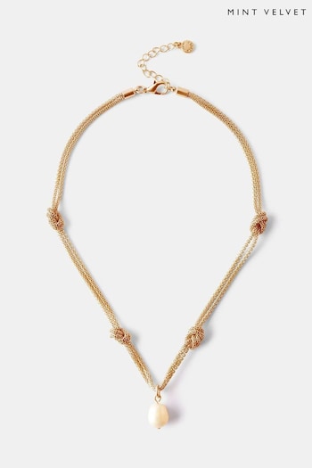 Mint Velvet Gold Tone Pearl Knot Necklace (B42642) | £35