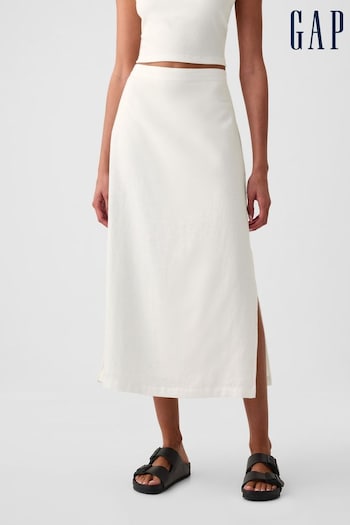 Gap White Linen-Blend Split Maxi Skirt (B42667) | £40