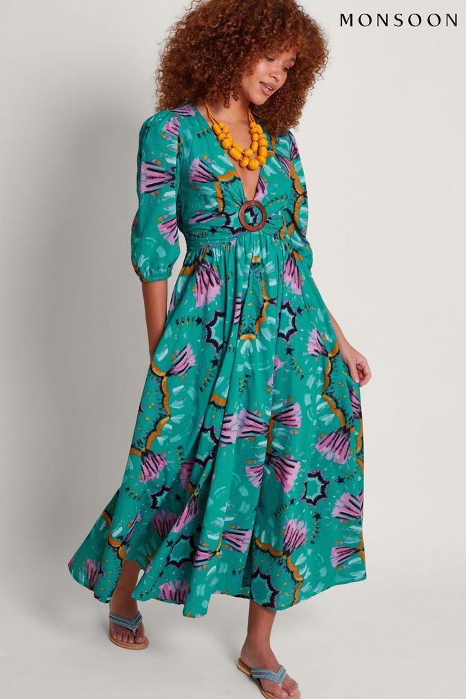 Monsoon alba print tea dress discount