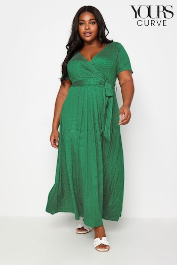 Yours Curve Green Dot Print Wrap Maxi Dress (B42738) | £37