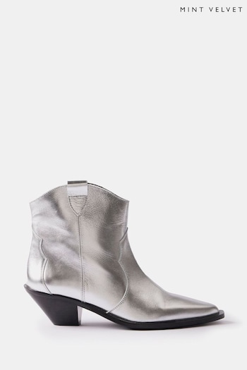 Mint Velvet Silver Leather Ankle Boots Adler-Logo (B42746) | £149