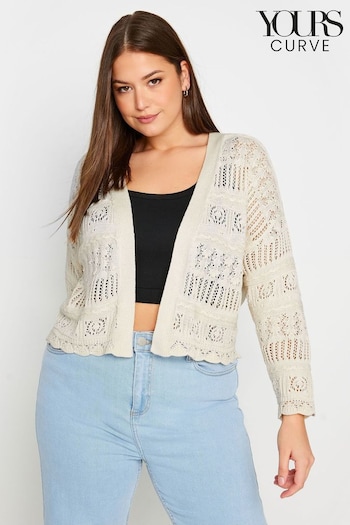 Your Curve Ivory White Pure Cotton Cropped Pointelle Cardigan (B42924) | £29