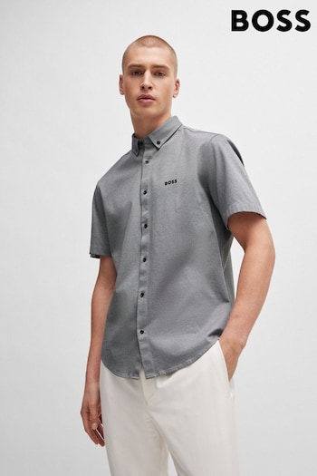 BOSS Grey Regular-Fit Shirt in Cotton Piqué Jersey (B42933) | £99