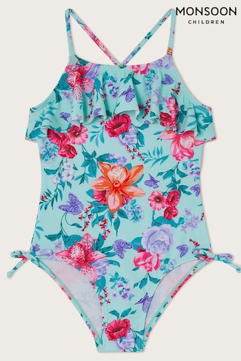 Monsoon Blue Botanical Frill Swimsuit (B42935) | £16 - £20