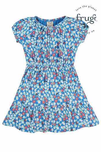 Frugi Blue Floral Crinkle Jersey Dress (B42964) | £34 - £36
