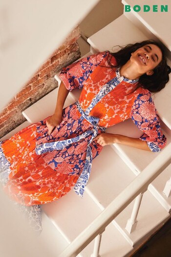 Boden Orange Alba Tiered Cotton Maxi Dress (B43062) | £145