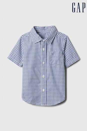 Gap Blue Check Cotton Short Sleeve Poplin Melerad Shirt (Newborn-5yrs) (B43127) | £15