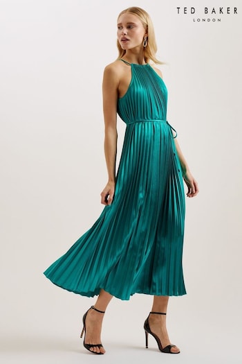 Ted Baker Green Melike Pleated Halterneck Midi Dress (B43136) | £225