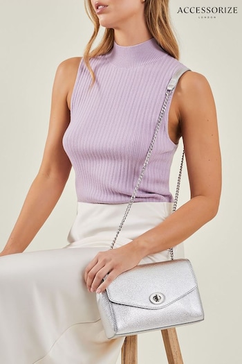 Accessorize Silver Leather Chain Twist Lock Bag (B43209) | £50