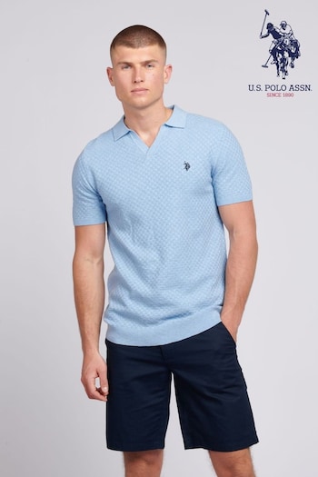 U.S. Polo Assn. Mens Regular Fit Blue Revere Texture Knit Polo Shirt (B43243) | £70
