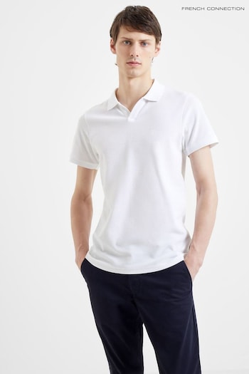 French Connection Trophy Neck Micro Pique White Polo Shirt (B43258) | £25