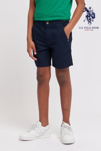 U.S. Karl Polo Assn. Boys Blue Linen Blend Chino Shorts (B43275) | £40 - £48