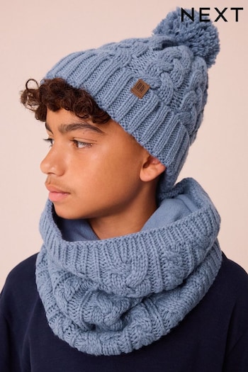 Mineral Blue Cable Knit Pom Hat (1-16yrs) (B43389) | £5 - £9