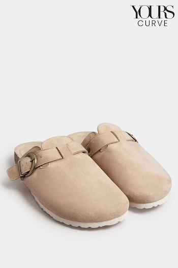 Yours Curve Beige Brown Faux Suede Clogs In Extra Wide EEE Fit (B43418) | £26