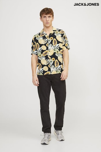 JACK & JONES Black Printed Revere Collar Short Sleeve Summer Shirt (B43422) | £30