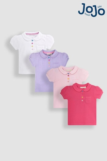 JoJo Maman Bébé Pink 4-Pack Pretty Polo Shirts (B43441) | £36