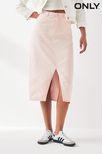 ONLY Pink Denim Midi Skirt With Front Split (B43533) | £32